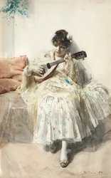 Menina, tocando, bandolim